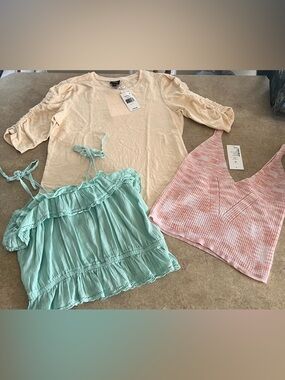 True Craft/Oak & Trellis Women's 3-Pack Tops - Creamy Yellow,Mint Green,Pink NWT